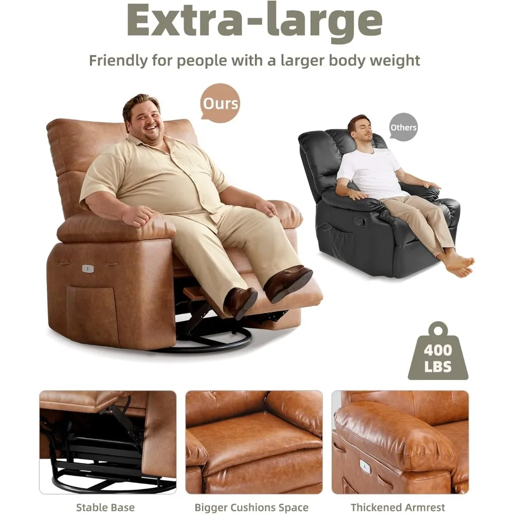 Electric Massage Recliner Chair with Heat, USB Port - 360° Swivel Rocking Chair for Living Room