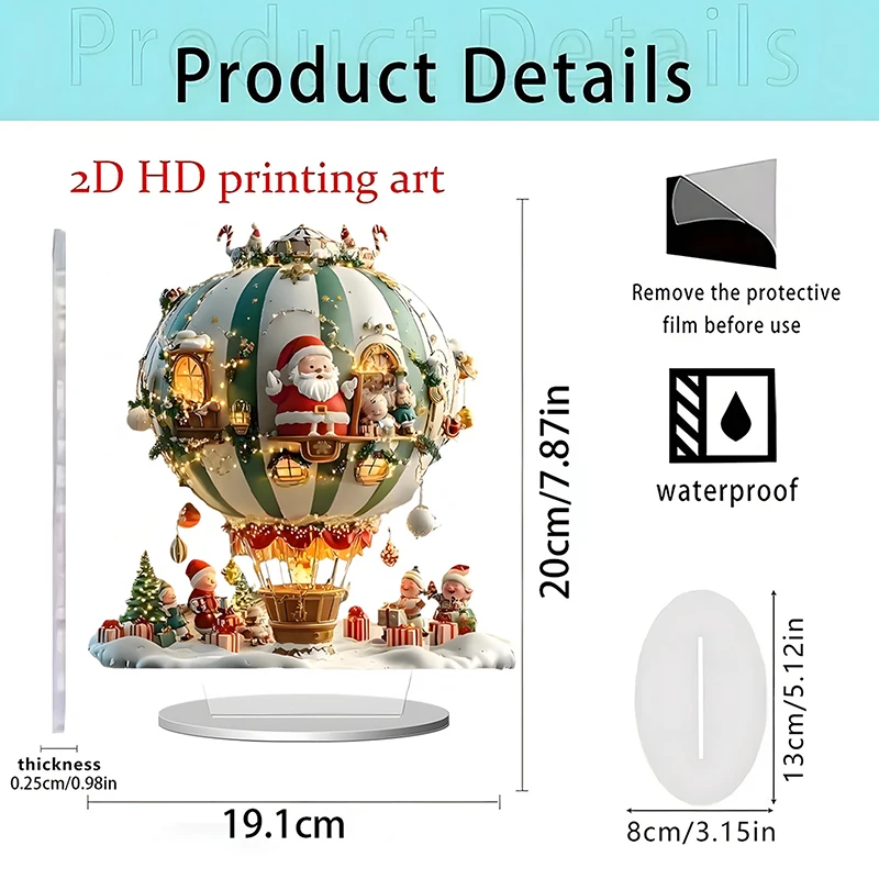 Christmas Reindeer Sleigh Santa Figurine 2D Acrylic Christmas Santa Claus On Sleigh With Reindeers Decorations Holiday Santa