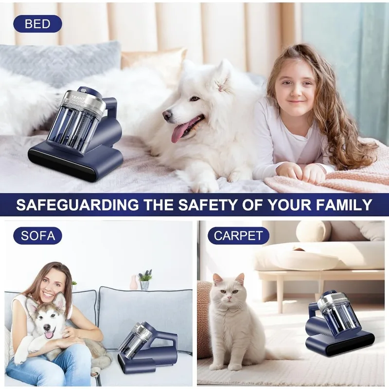 Mattress Vacuum Bed Vacuum Cleaner with 253.7nm UV-C Light, 600W & 16Kpa Strong Suction,33000 RPM/Min Tapping, HEPA Filter,149℉ 4