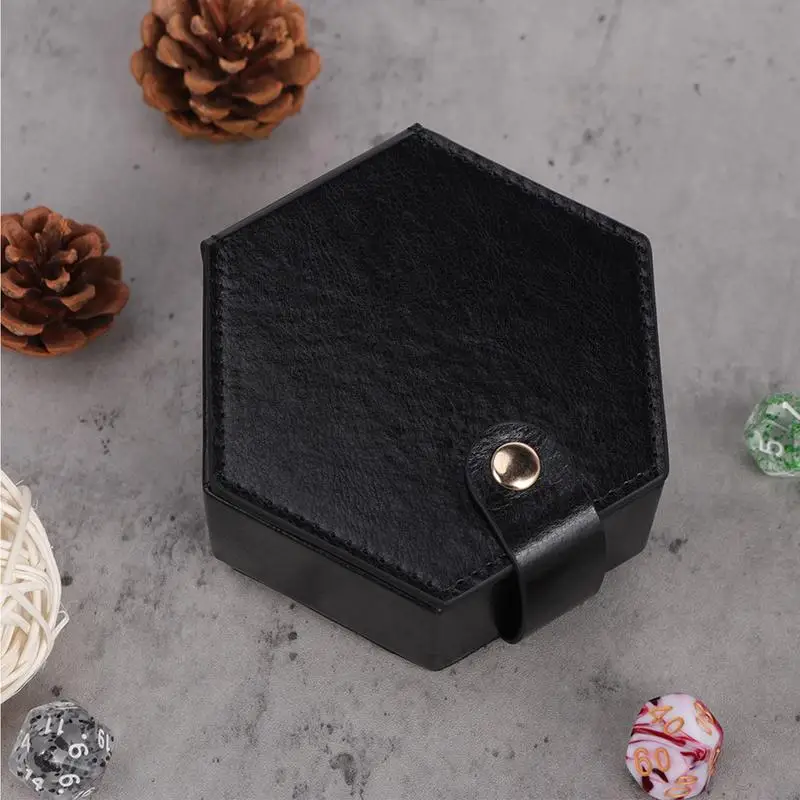 1 pz Rolling Hexagon Dice Game Storage vassoio Holder PU Leather Dice Holder Case forniture per ufficio scatola di visualizzazione portatile