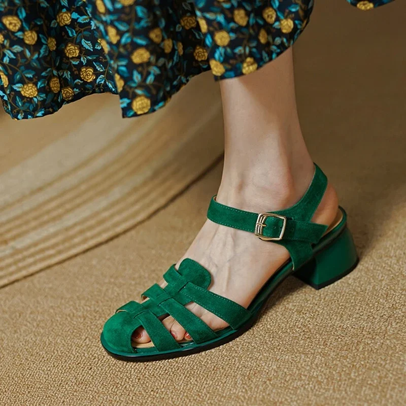 new-summer-women-sandals-sheep-suede-leather-shoes-for-women-round-toe-chunky-heel-shoes-cover-toe-sandals-solid-gladiator-shoes