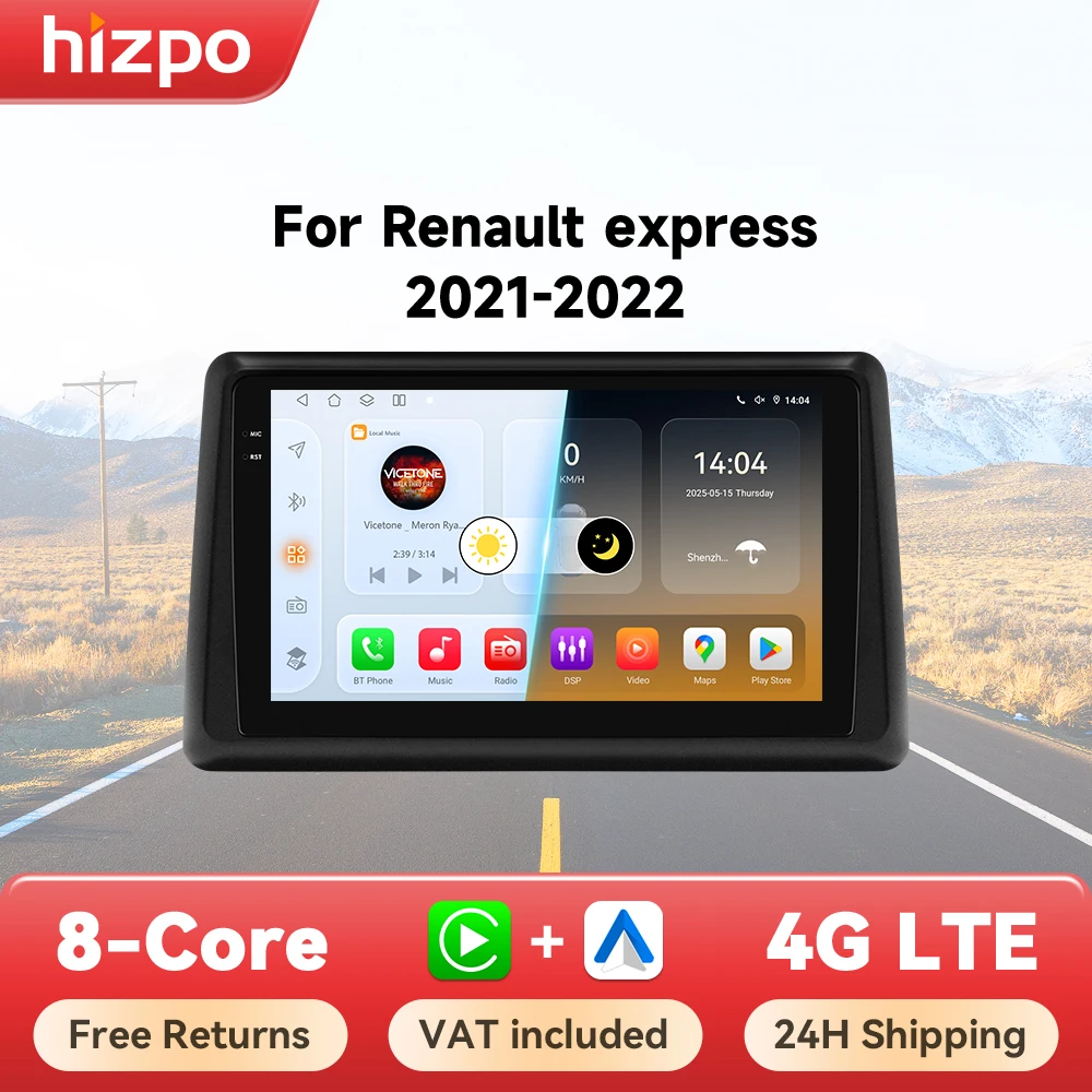 Radio samochodowe Hizpo Snapdragon 6115 do Renault Express, odtwarzacz multimedialny GPS WIFI+4G, bezprzewodowy Carplay, kamera 360, 8 rdzeniowy