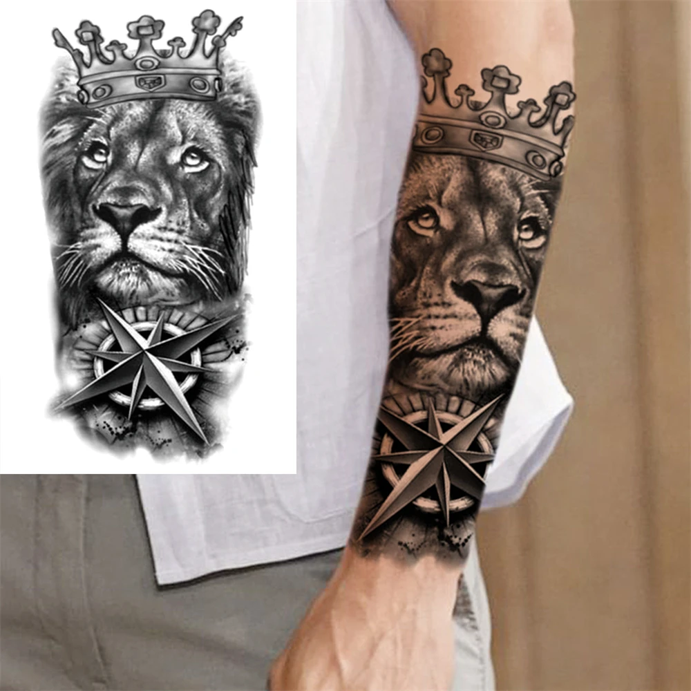 Full Arm Temporary Tattoos Sleeve For Men Women Realistic Fake Tatoos Warrior Lion Tiger Flower Tatoo Sticker Black Totem Maori 4
