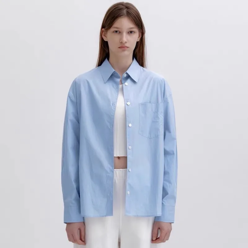 

LC 24ss Women's Commuter Fashion Simple Peplum Long Sleeve Blouse Patchwork Cotton Cardigan Shirt Ladies Streetwear Y2k Tops