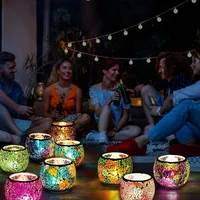 Mosaic Glass Tea Light Candle Holder,Handmade Romantic for Aromatherapy,Party Décor,Used as Vase,Pen Holder,Potted Plants Bowl 5