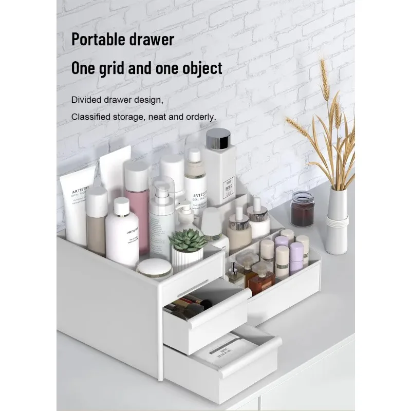 Neat and Minimalist Drawer-Style Cosmetic Organizer Plastic Storage Box for Vanity Table and Dorm Room Shelving