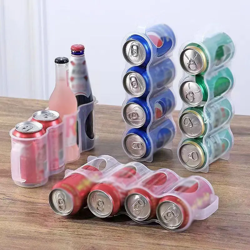 1PC Refrigerator Drink Container Kitchen Drink Organizer Food with Four Compartments Beer Cans Kitchen Organizing Storage Goddes 3