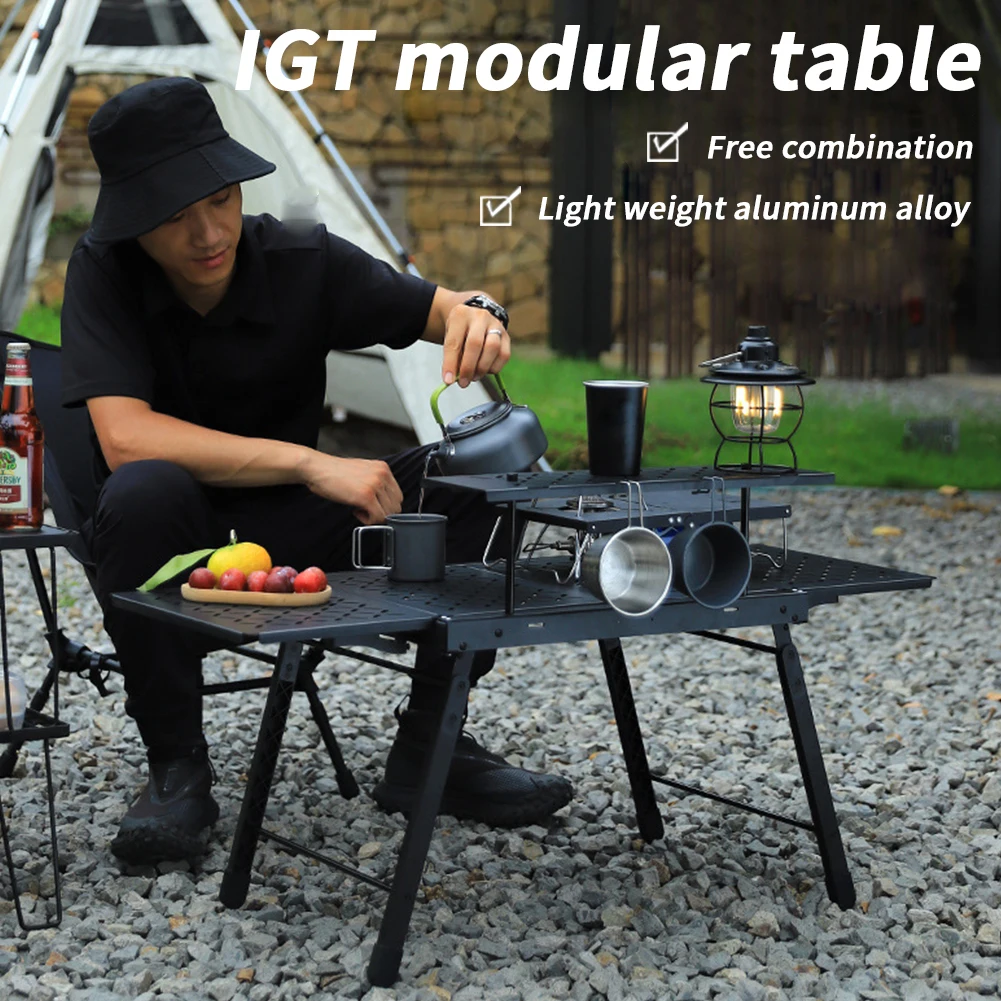 

Camping Table With Mesh Desktop IGT Table Brazier Aluminum Alloy Portable Table For Camping Picnic Beach BBQ