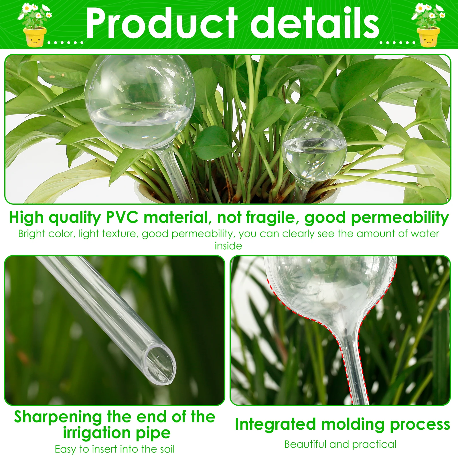 10 Pcs 150/60 ML Clear Plant Watering Globes Auto Waterer Planter Insert Stakes Reusable PVC Flower Self Feeder Ball for Potted 5