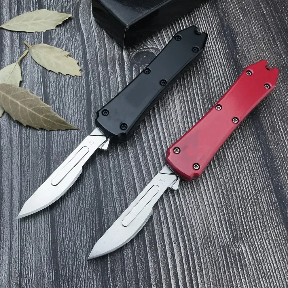 

Mini Pocket OTF AU.TO Open Knife 440C Blade Zinc Alloy Handles EDC Camping Survival Tool with 10Pcs Removable Blades for Gifts
