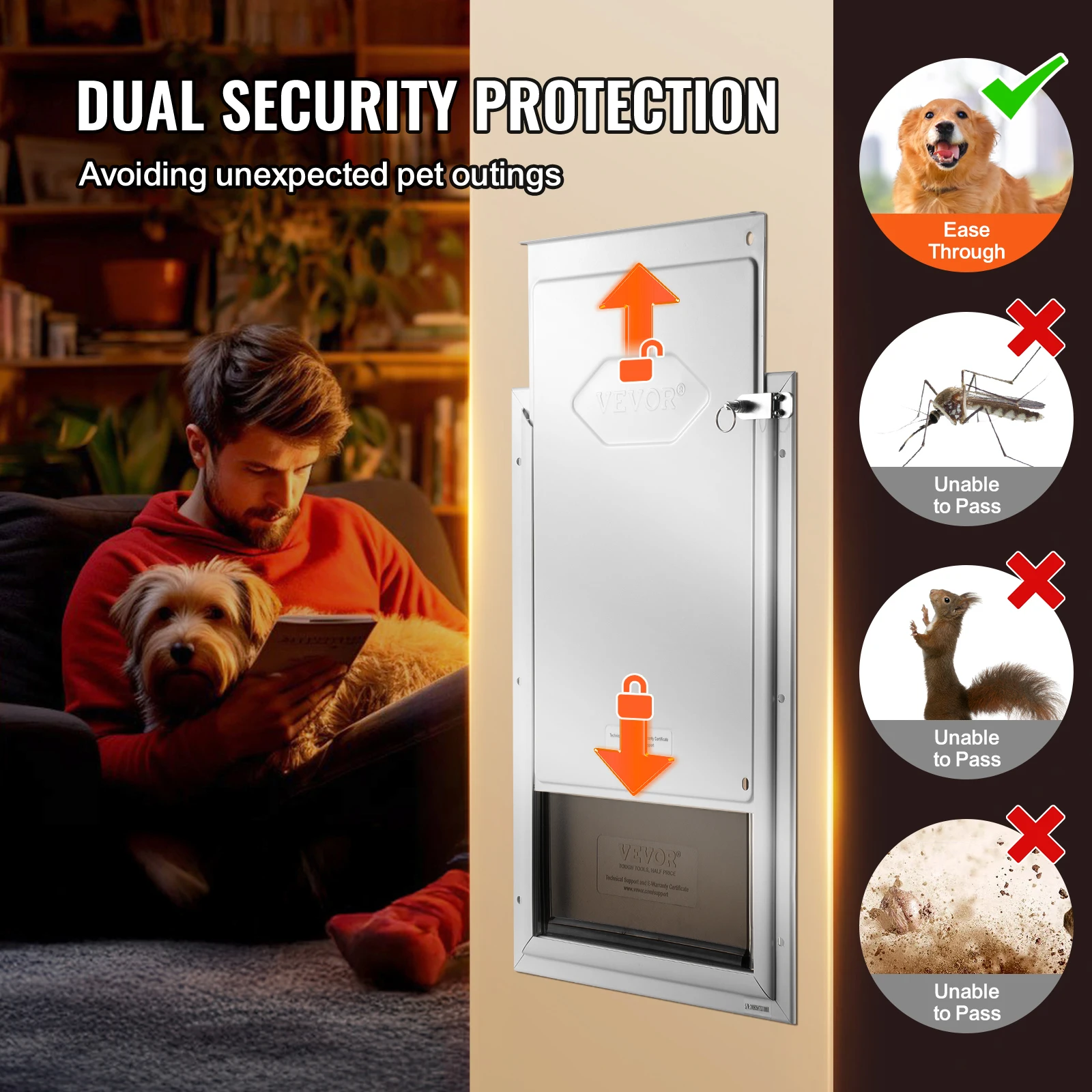 Aluminum Pet Door with Lock and Flap System for Dogs