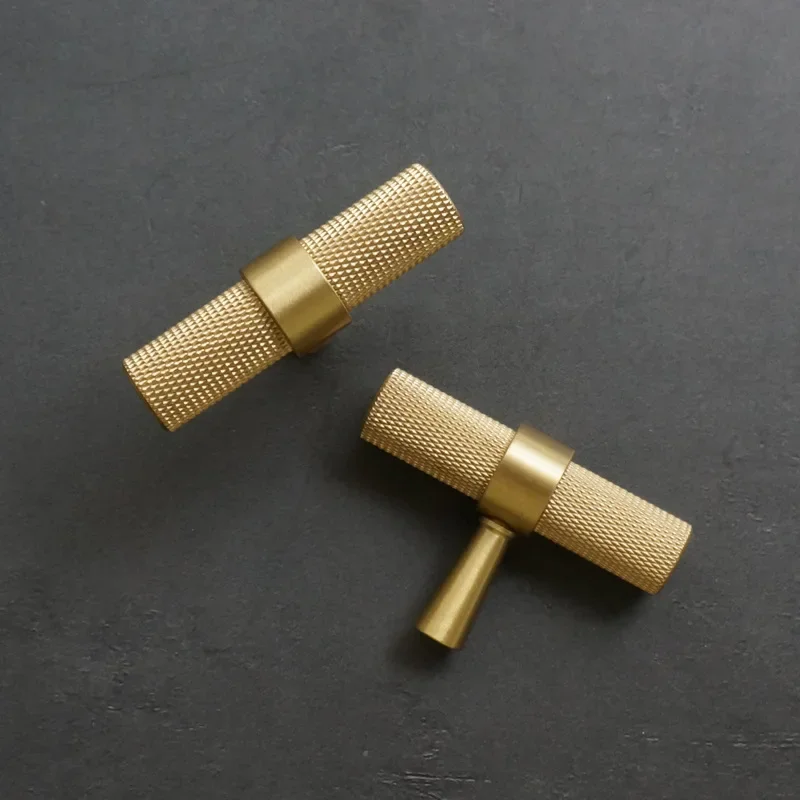 Furniture Handles Long Knurled Kitchen Cabinet Door Drawer Pulls Solid Brass T Bar for Bedroom Wardrobe