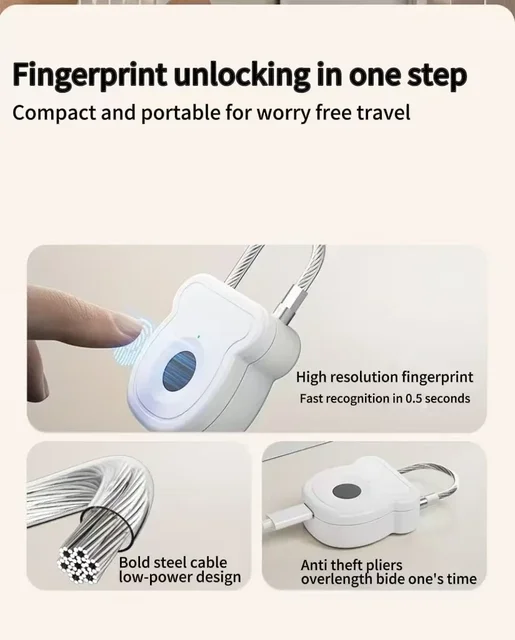 Mini Fingerprint Padlock USB Keyless Luggage Lock Electronic Lock Smart Biometric Fingerprint Door Lock Quick Unlock For Travel 3