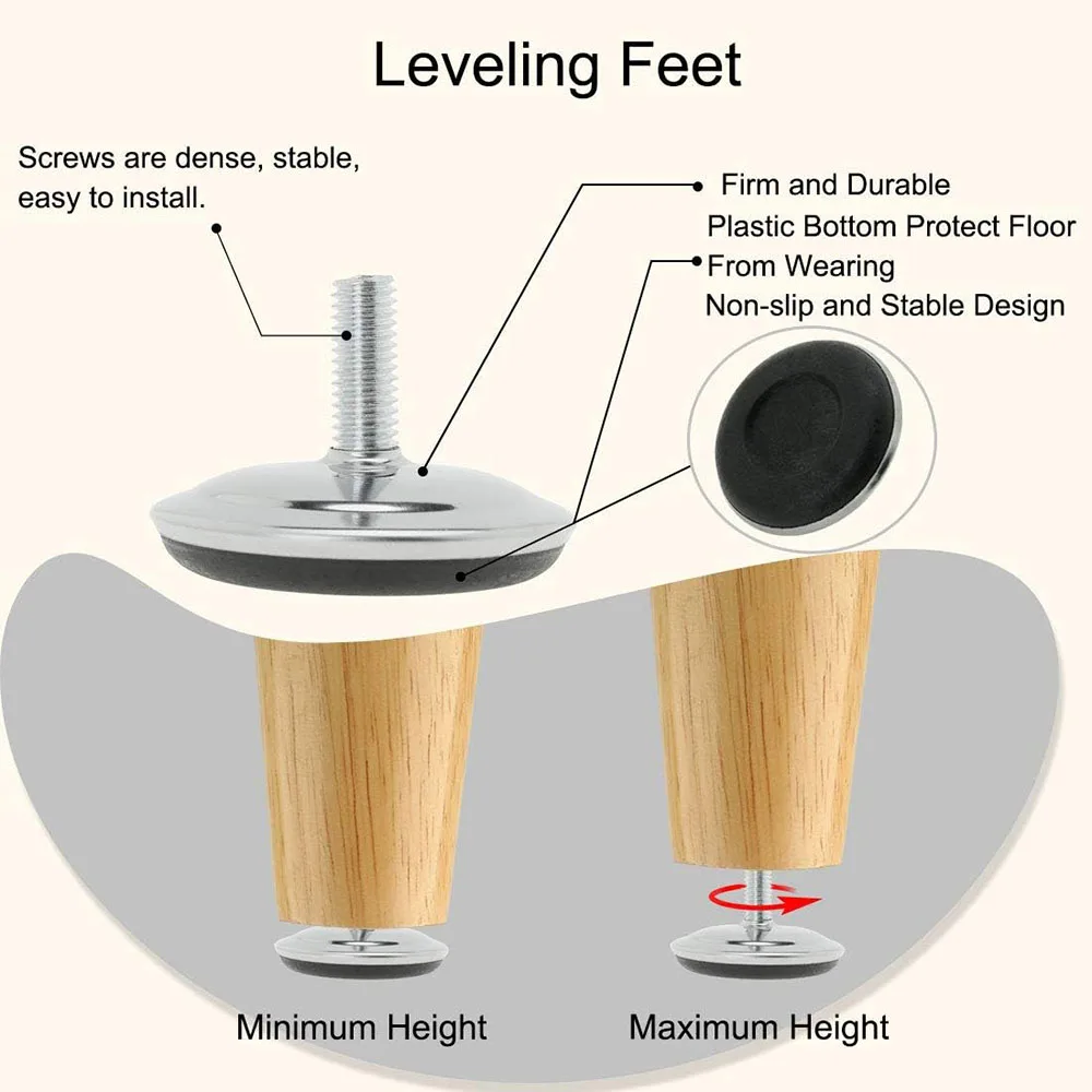 Black 50mm Dia Base M8 x 20mm Adjustable Furniture Leg Table Leveling Feet Pad Pack of 20