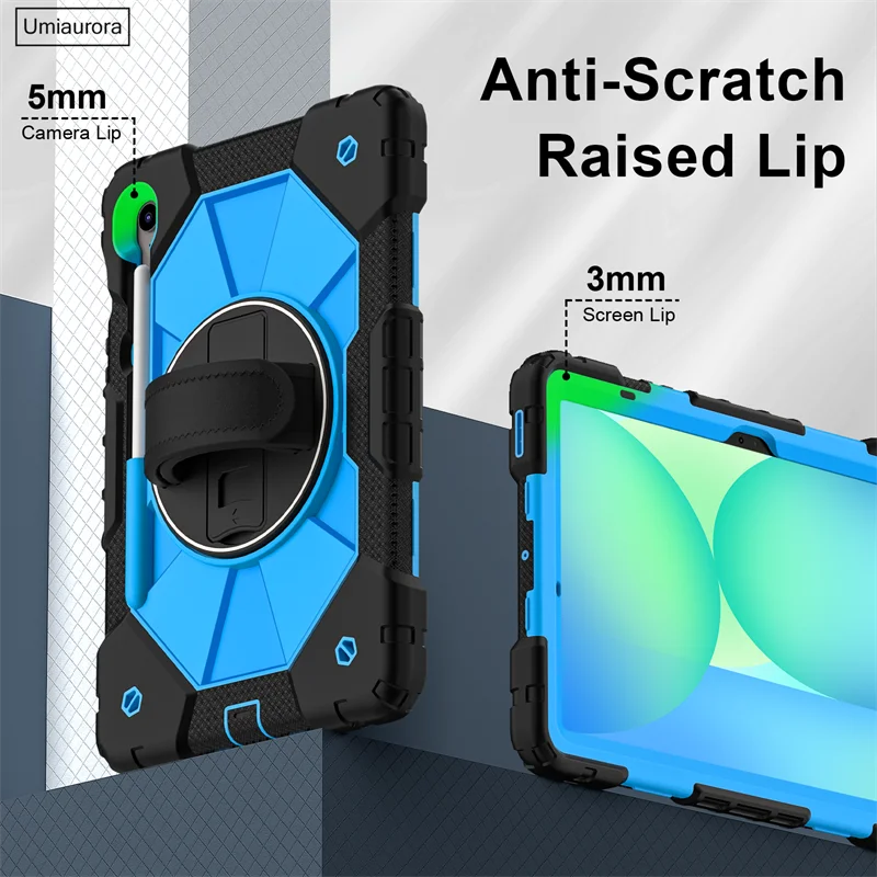 Rugged Shockproof Tablet Case with Stand and Strap for 10.9-12.4 Inch Tablets