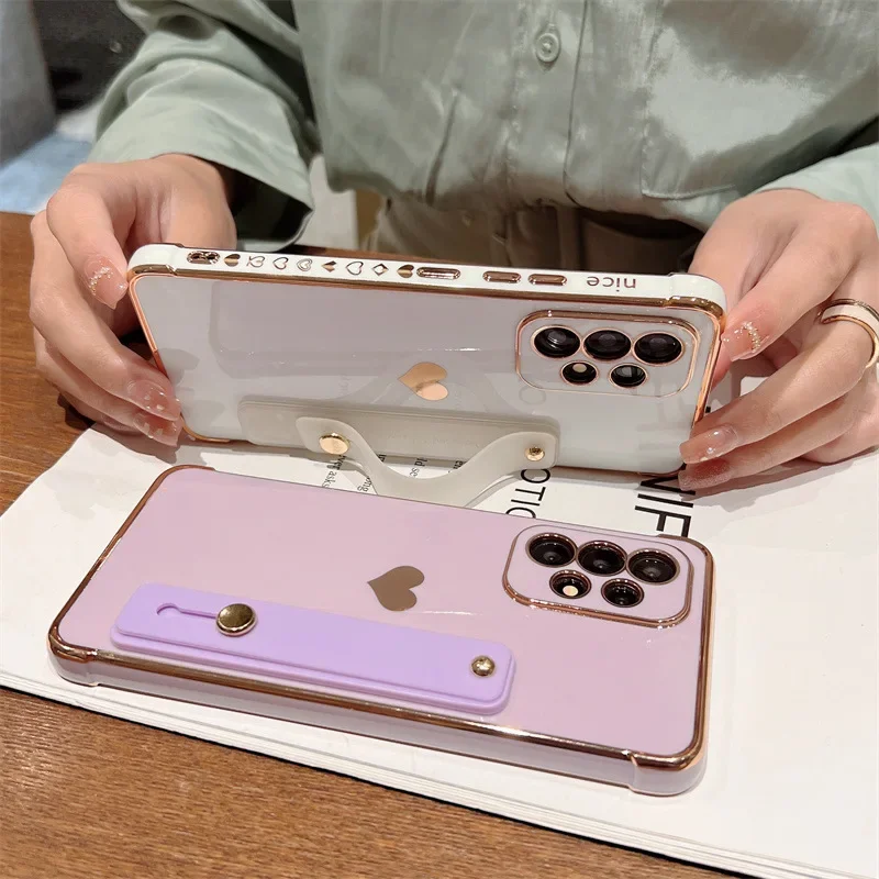 Wrist Strap Holder Plating Love Heart Shockproof Phone Case