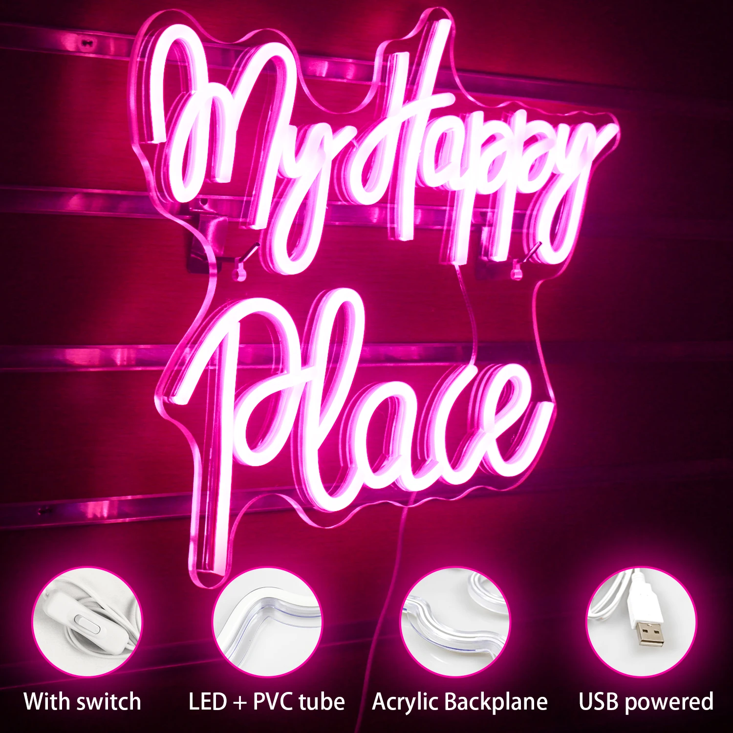 My Happy Place Neon Sign Words Neon Lights Wedding USB