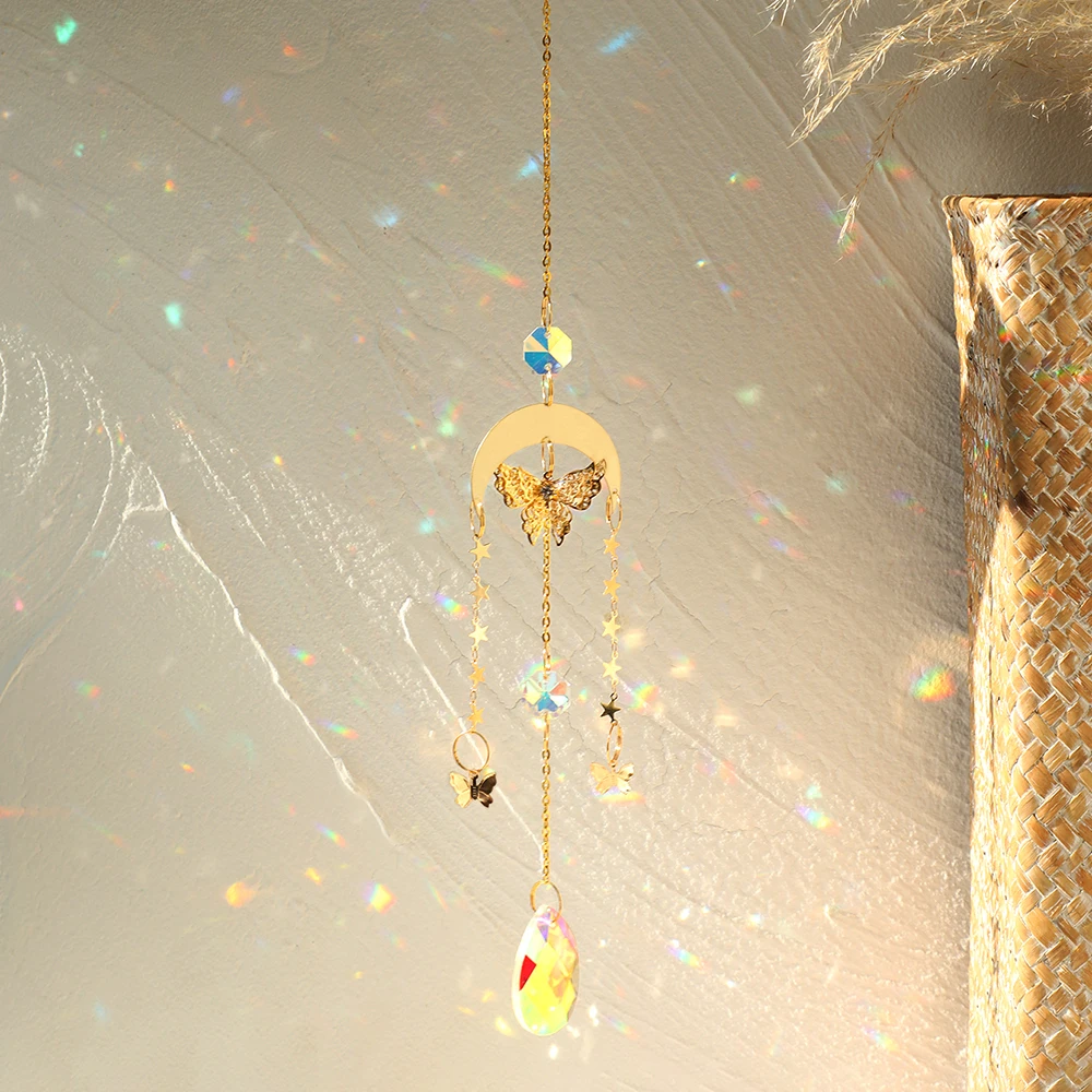 Gold Butterfly Catcher Suncatcher Crystal Rainbow Catcher Garden Butterfly Decoration Sun Fairy Window Yard Car Charm