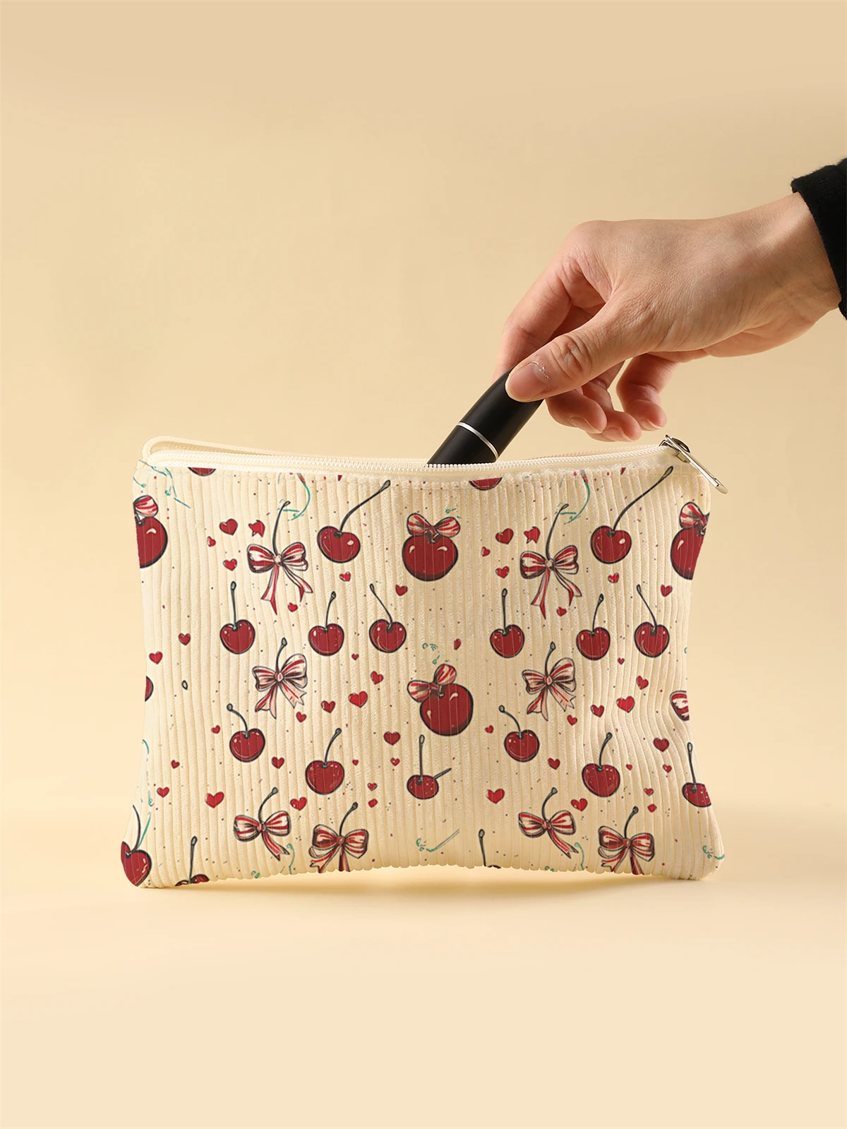 Women's Corduroy Travel Cosmetic Bag Portable Large Capacity Makeup Storage Organizer Zipper Clutch Purse Make up Bag