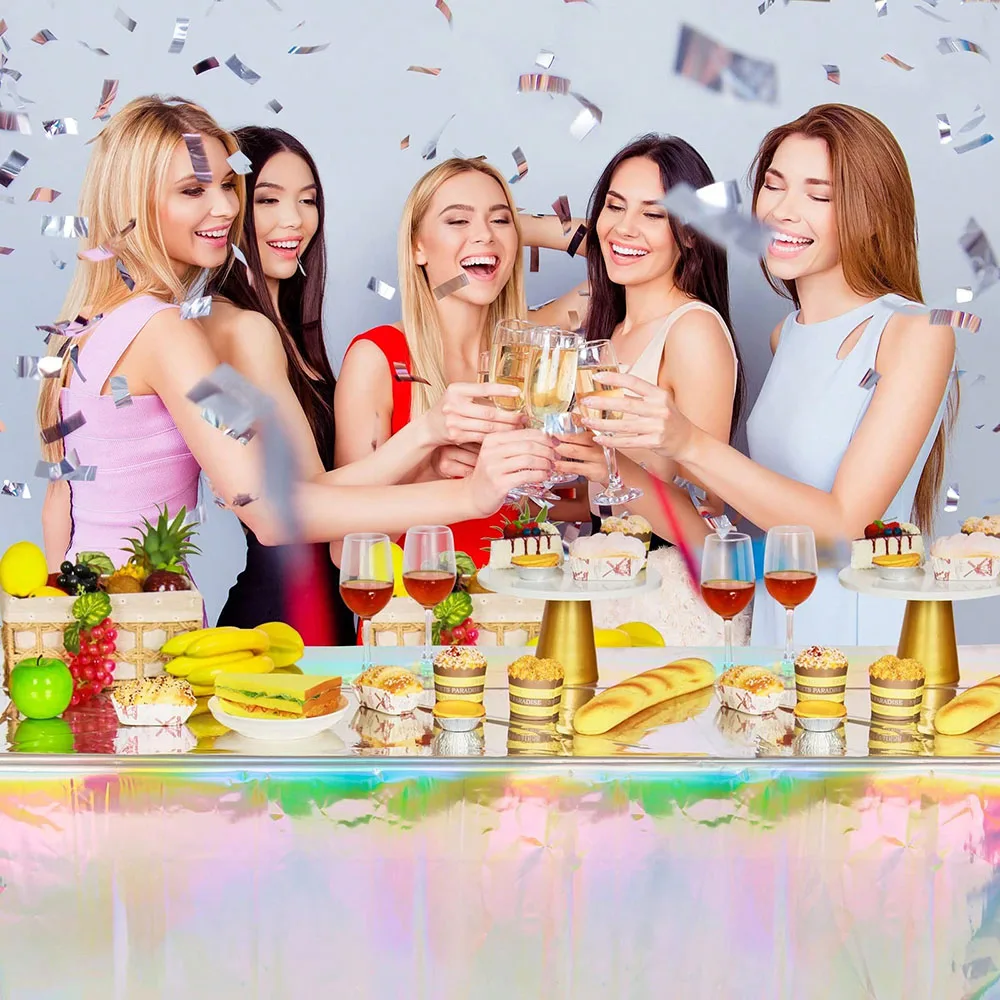Iridescent Tablecloth, Party Table Cloths Disposable Plastic Table Covers, Iridescent Party Decorations Holographic Foil