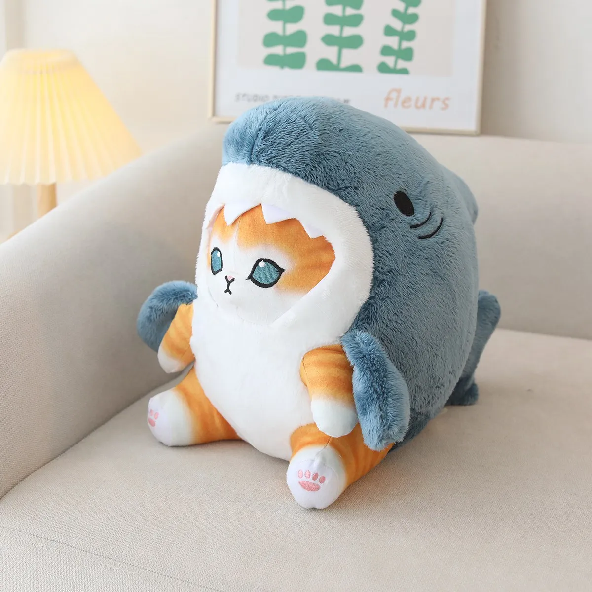 Kawaii Shark Cat Plush Soft Plush Stuffed Animal Shark Cat & Fool Plushies Doll Cute Peluche Kids Birthday Gift Home Decro