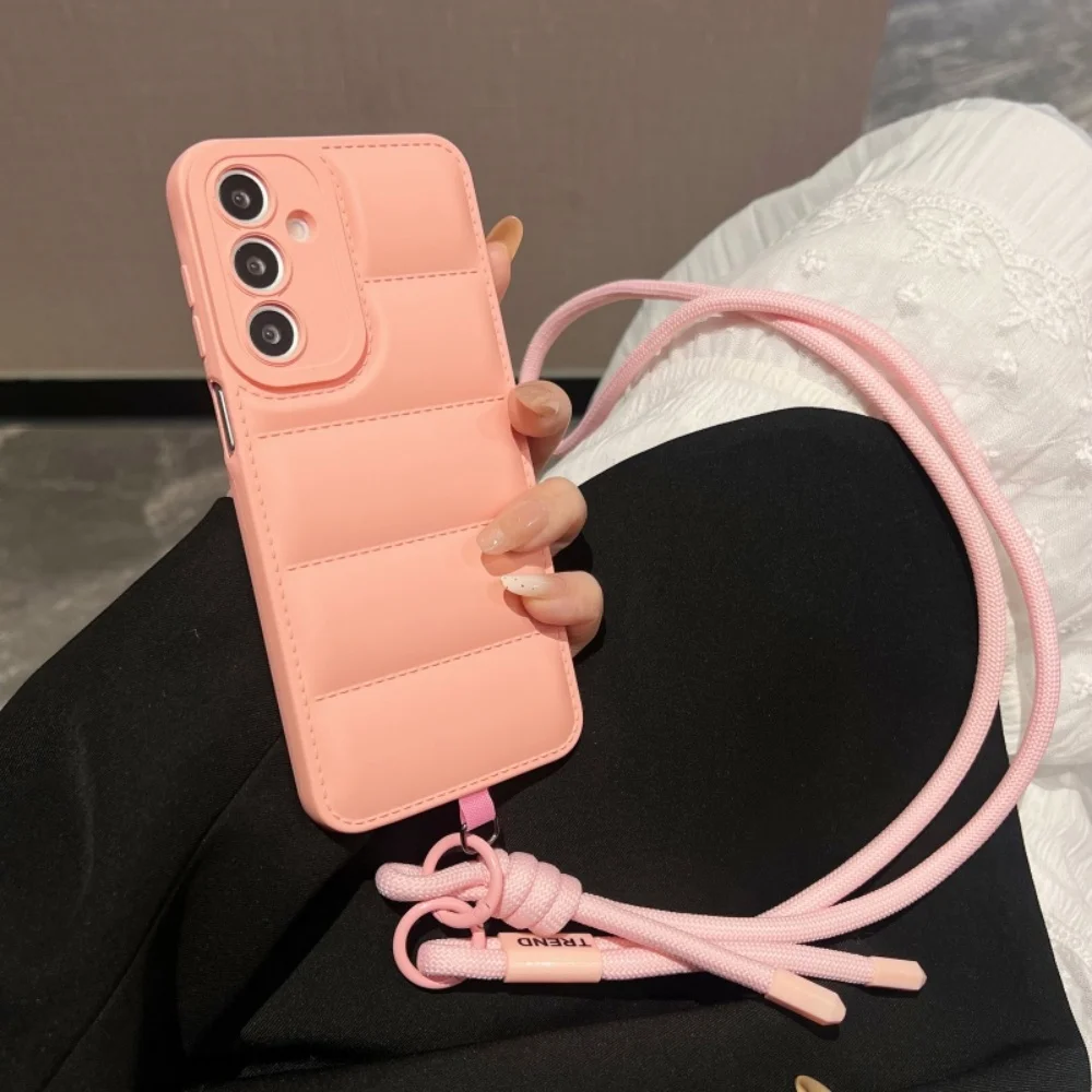 Stylish Down Jacket Crossbody Soft Phone Case with Long Lanyard