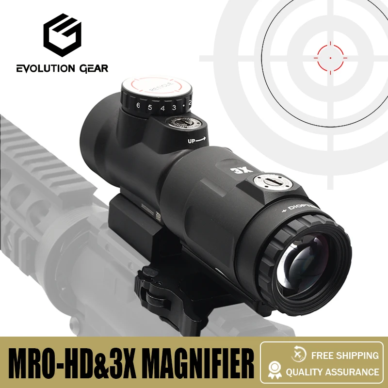 

MRO-HD 1X25 Red Dot Sight 2MOA/68MOA Reticle and MAG-C 3X Magnifier Combo with Full Original Markings for Hunting Airsoft Rifles