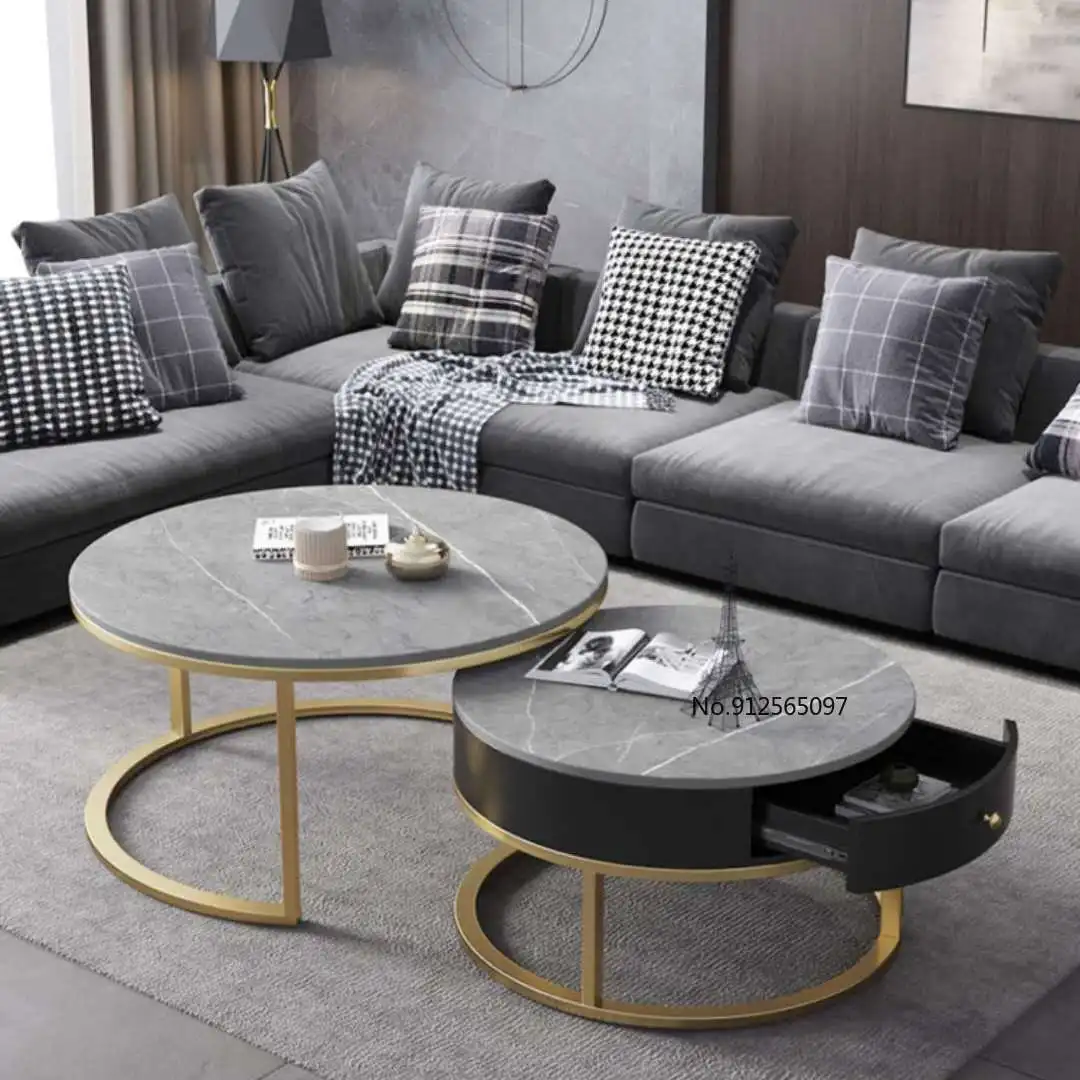 Simple Modern Net Red Nordic Rock Slab Round Coffee Table Combination Marble Small Coffee Table Table Living Room Home Table