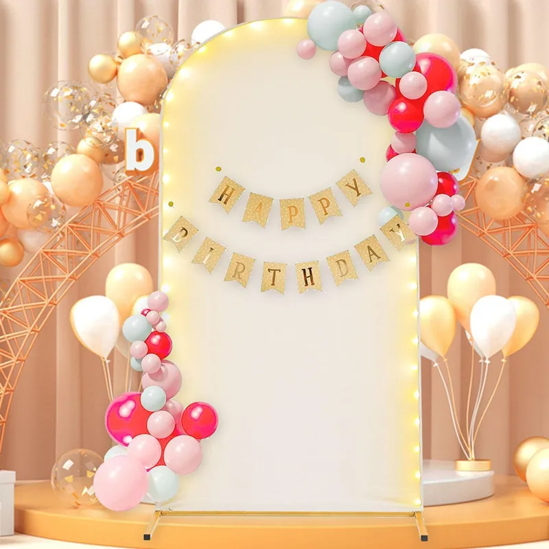 Description Picture 2 of item7.2FT Wedding Arch Cover Pink Spandex with Lights U Top Backdrop Stand for Photographic Background Birthday Party Decoration