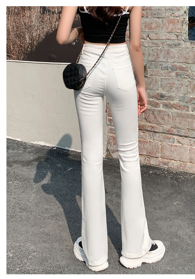 buckle jeans Flared Jeans Woman High Waist Denim Trousers For Female Blue White Black Elastic Skinny Fashion Classic Leisure Wide Leg Pants good american jeans