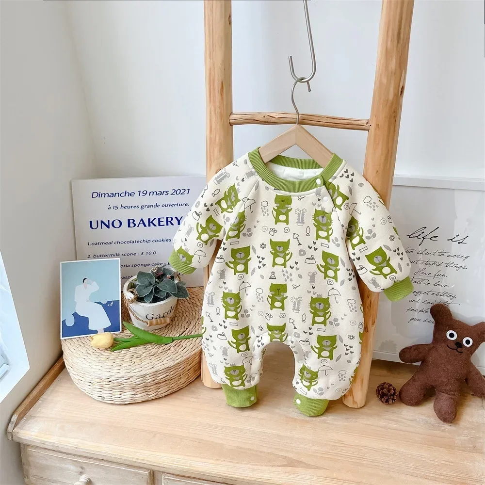 

Nordic Style Cartoon Romper - Infant Baby's Autumn/Winter Outdoor Wear, Ins-Famous Onesie with Extra Warmth for Newborn Boys