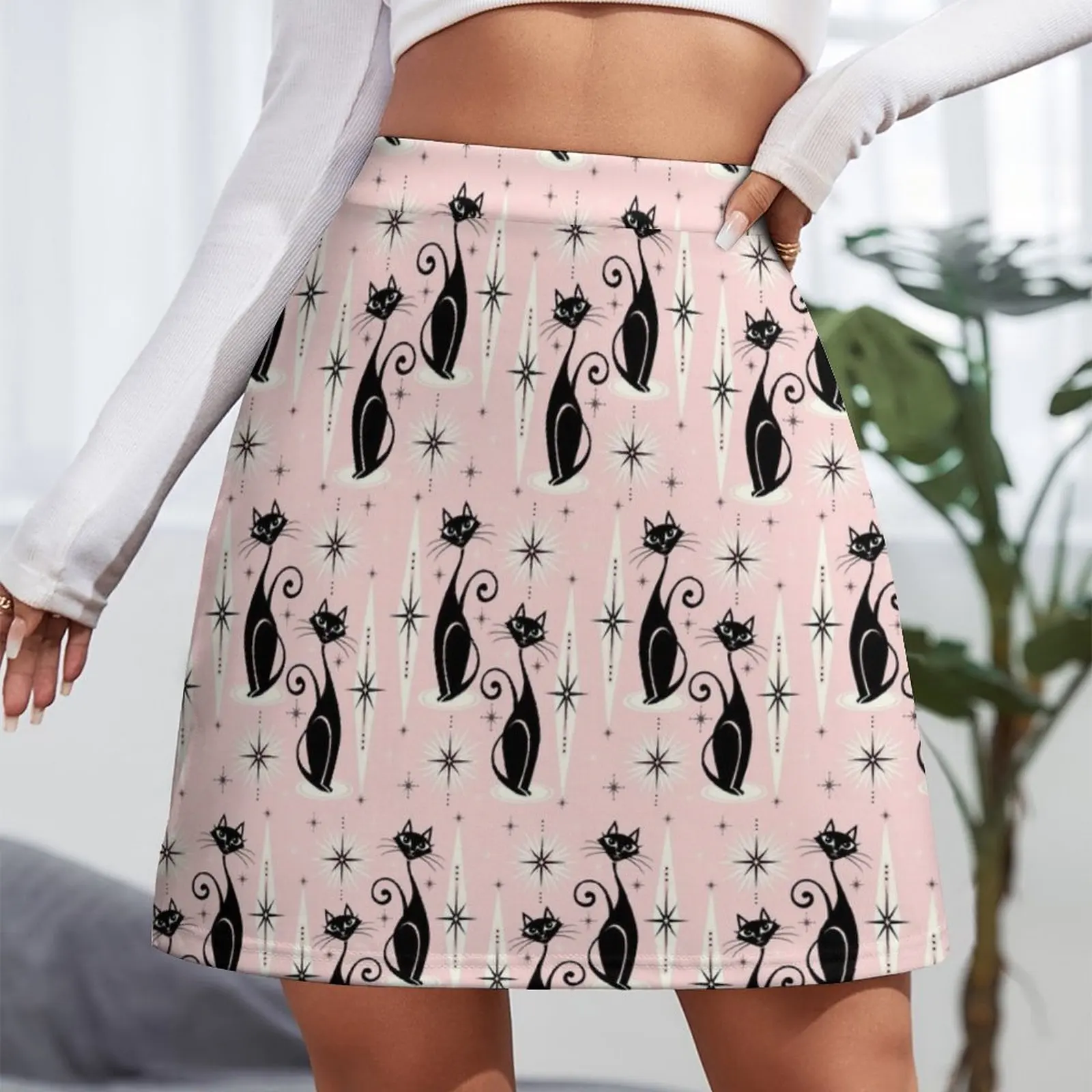 Mid Century Meow Retro Atomic Cats Mini Skirt luxury designer clothing women Clothing female women's skirts trend 2024