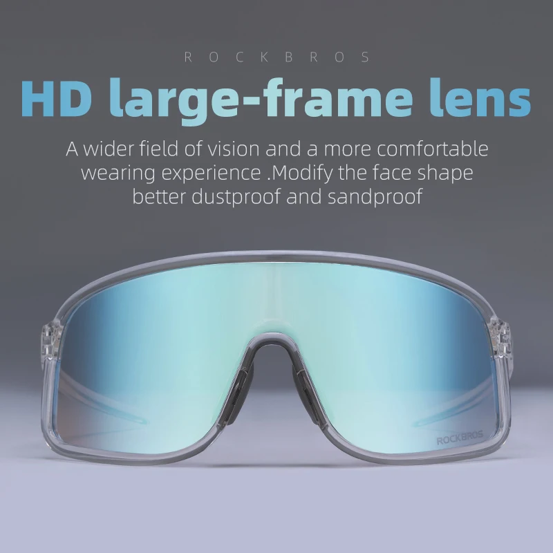 ROCKBROS Cycling Glasses Lightweight Polarized Photochromic Glasses UV400 Sun Protection HD View Large Frame MTB Bicycle
