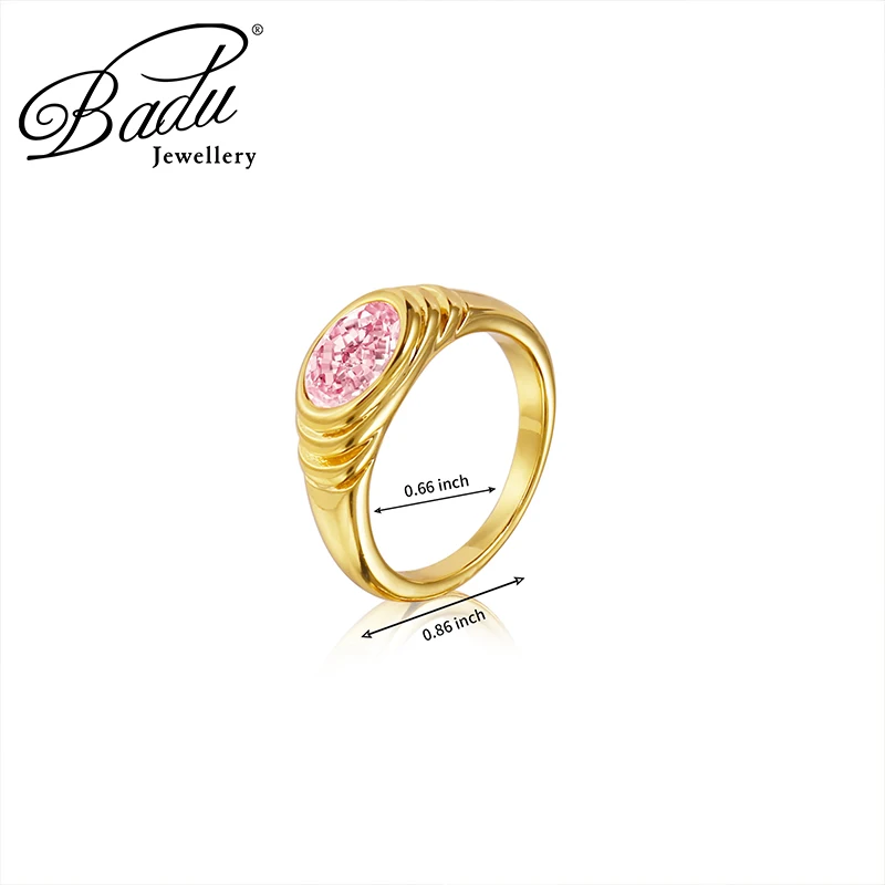 Badu Pink Cubic Zircon Stainless Steel Gold Color Ring for Women Waterproof  Minimalist Gemstone Rings Fashion Jewelry 2023 - AliExpress
