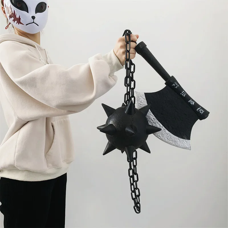 1:1 Himejima Gyomei Swords Meteor Hammer Demon Slayer Sword Broad Axe Knife Cosplay Weapon Props Props Safety PU Tanjirou Swords 6