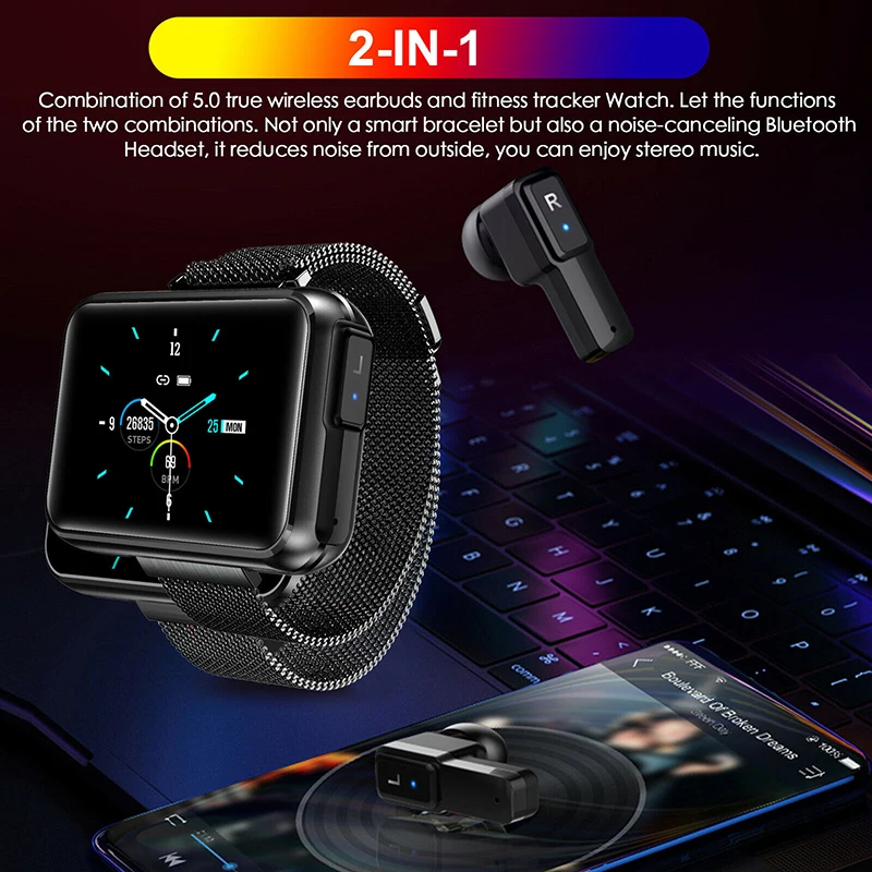 T91 Smart Watch Men TWS Wireless Bluetooth Headset 2020 1.4 Inch Big DIY Screen Bluetooth Call Weather Smartwatch