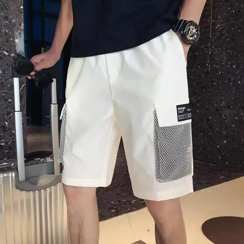 2024 Men's Summer New Color Blocking Thin Style Elastic Spliced Pockets Casual Loose and Trendy Versatile Sports Knee Pants