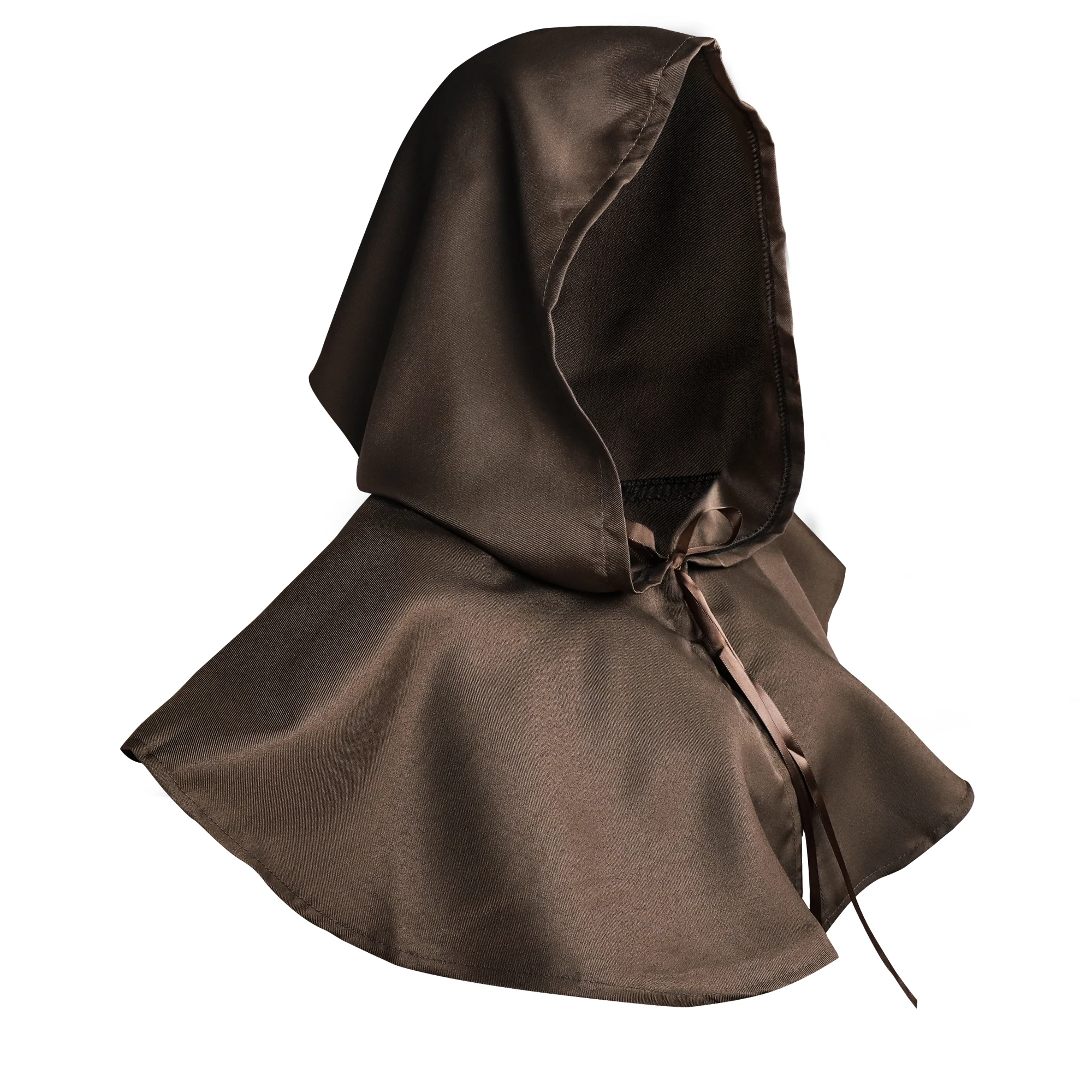Halloween Cosplay Costume Solid Color Stand Collar Hooded Brown Death Cape Medieval Cloak Role-playing LARP Props