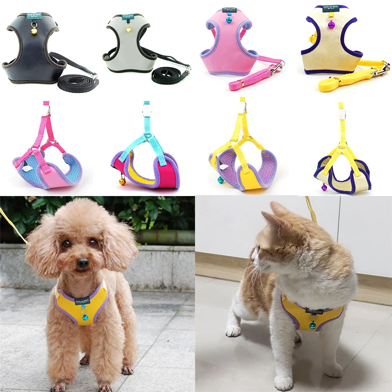 

Harness Vest Walking Leash Pet Imitated Leather Adjustable Harness Bell Leash