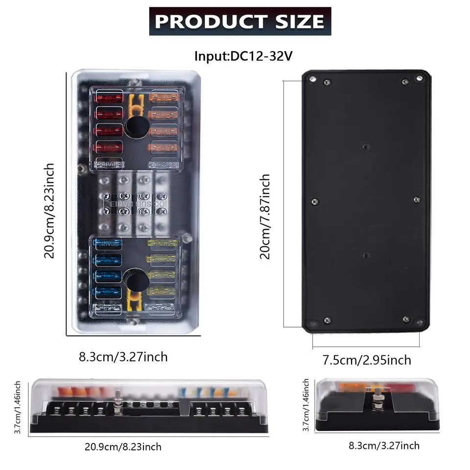 Blade Fuse Block Panel Car Boat 12 Way Power Distribution LED Indicator Holder E - Foto 6