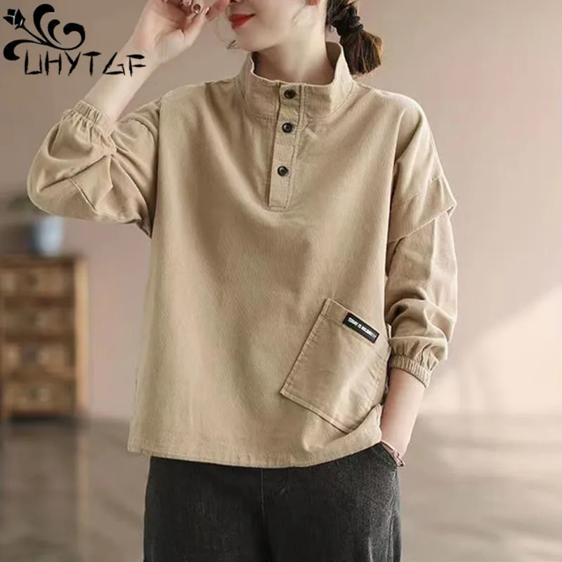 

Женский вельветовый Свитшот UHYTGF, винтажный пуловер с длинным рукавом, тонкий свитшот на весну и осень, 2131