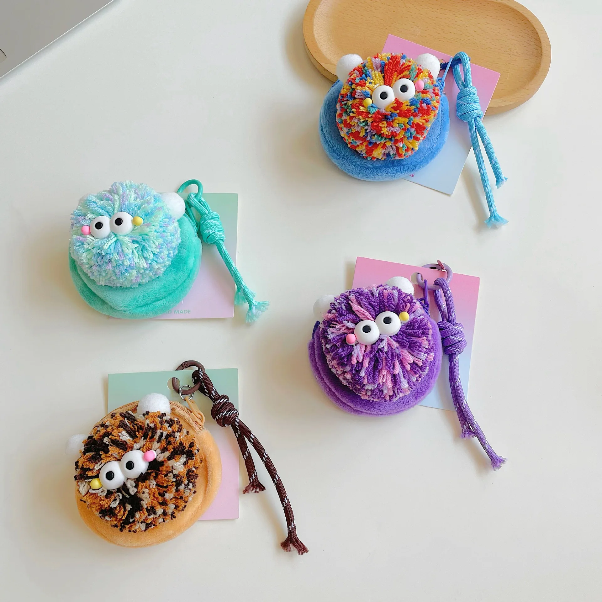 Creative Cute Woolen Ball Coin Purse Wallet Earphone Bag Colorful Woolen Key Storage Small Bag Hanging Decoration Pendant Gift