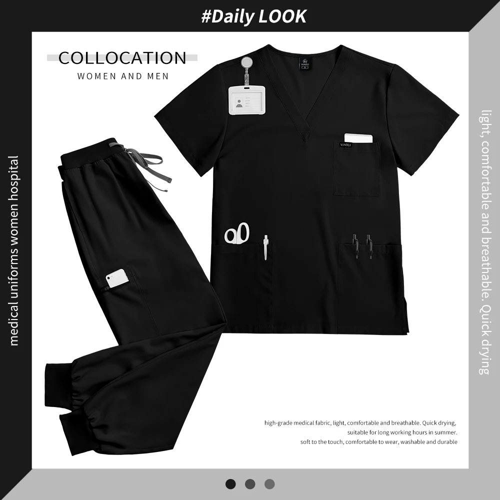 Düz Renk V Yaka İş Kıyafetleri Erkekler ve Kadınlar Fırça Eller Evcil Hayvan Bakım Kıyafetleri Hastane Doktor Hemşire El Yıkama İş Kıyafetleri