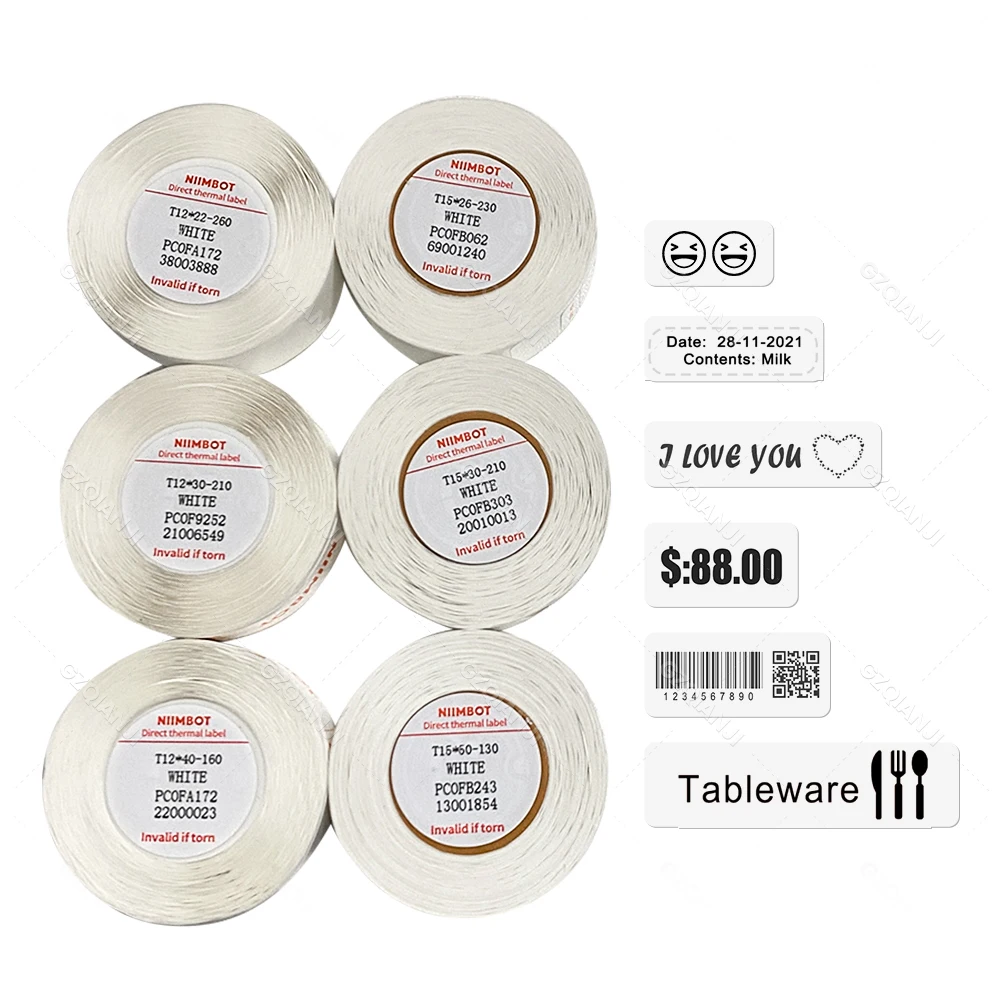 Niimbot White Label Thermal Paper for D11 D110 D101 Printer Label Maker Sticker Paper Roll Waterproof Anti-Oil Tear-Resistant