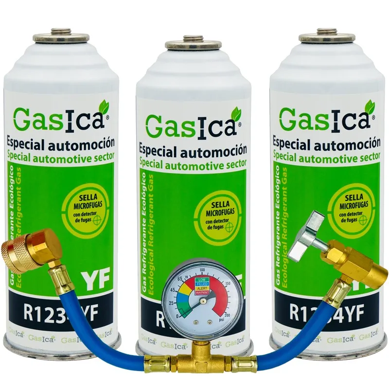 Confezione Da 3 Bottiglie Gas Refrigerante Gasica Yf - R1234Yf + Manometro