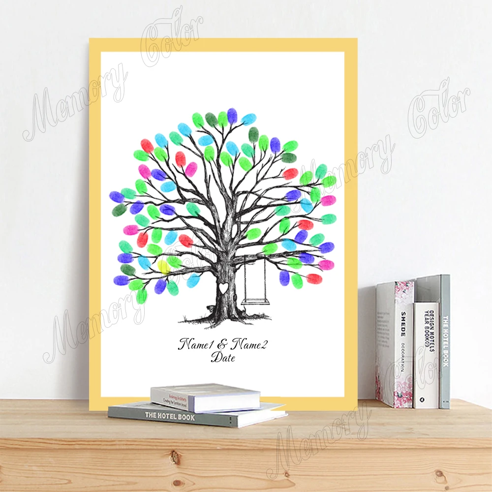 Wedding Guest Book DIY Tree Painting Souvenir Personalized Name Date Fingerprint Leaf Wedding Tree Painting