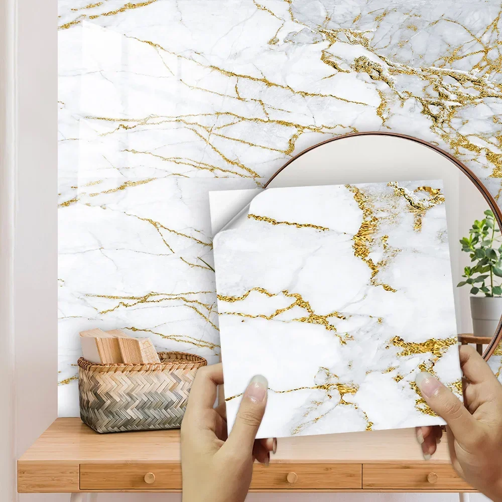 White gold marble tile Veneer Home renovation Kitchen backsplash bathroom bar decorative wall veneer 10-30cm 10pcs
