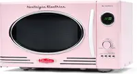 Retro Countertop Microwave Oven Large 800-Watt 0.9 cu ft - 12 Pre-Programmed Cooking Settings Digital Clock Pink 1
