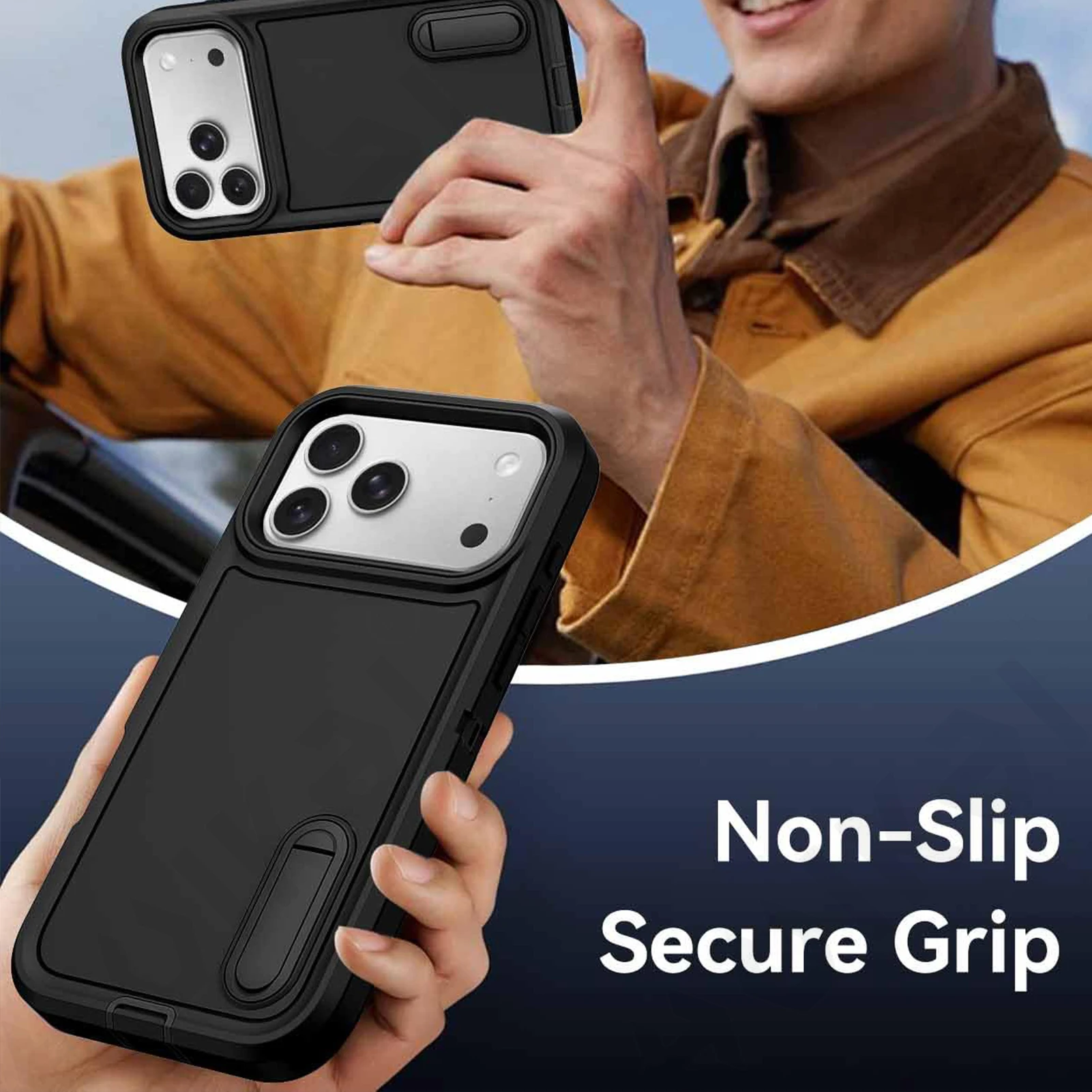 Heavy Duty Shockproof Defender Case with 3-Layer Protection and Adjustable Kickstand