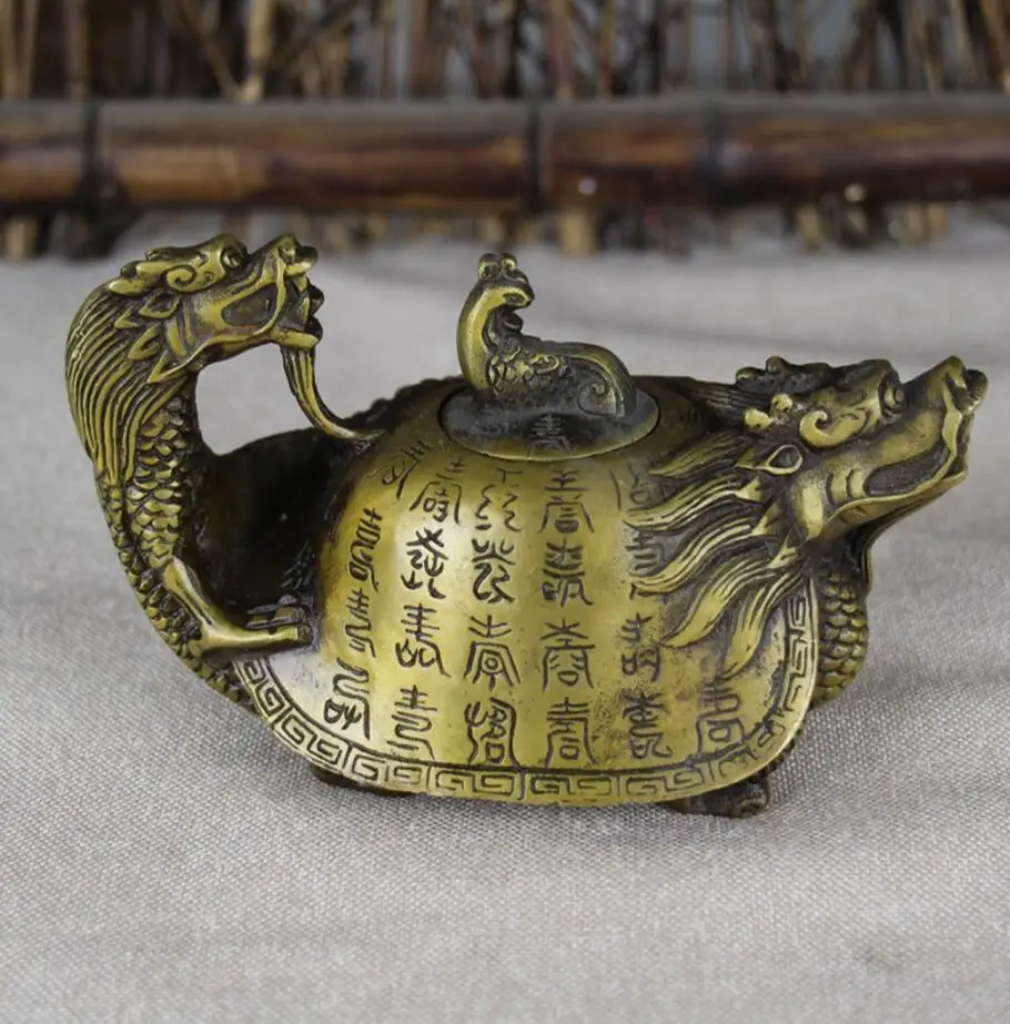 

Copper Statue Decorative brass dragon turtle pot with craft ornaments